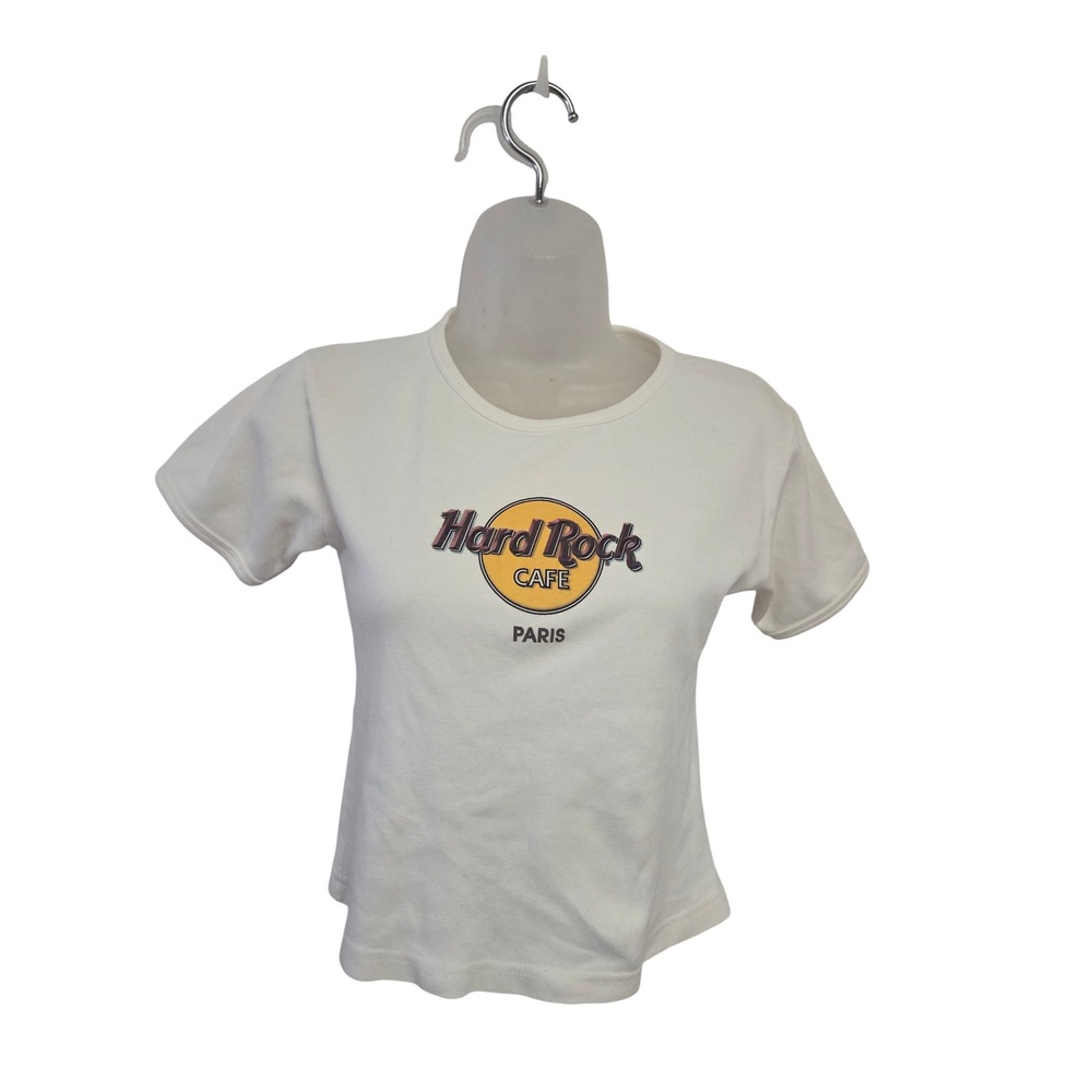 Vintage Hard Rock Cafe Paris Baby Tee White Y2K Graphic T-Shirt Medium